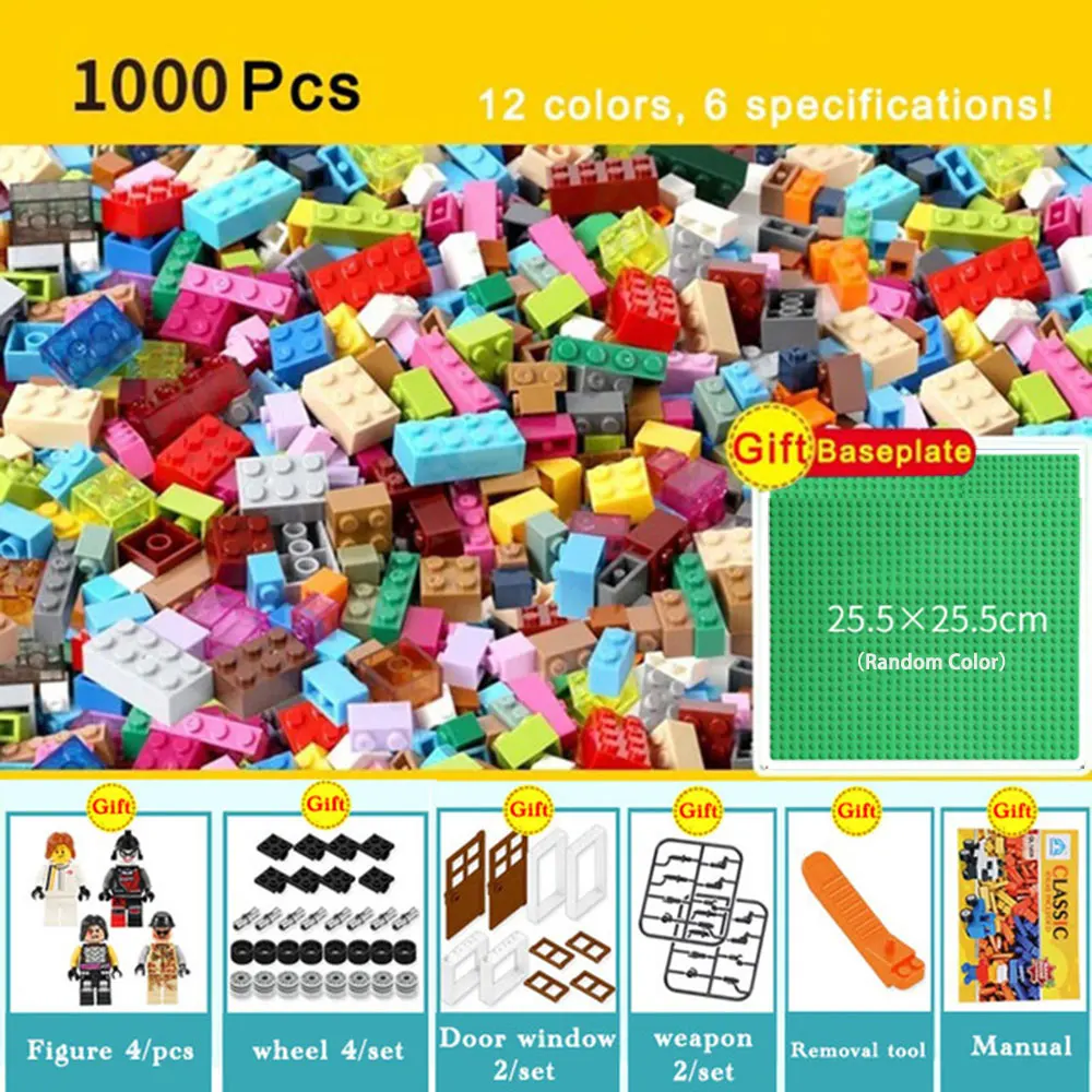 1000 шт., конструктор, креативный классический кирпич, сделай сам, строительные блоки, развивающие игрушки, маленький Объемный конструктор для детей, подарки