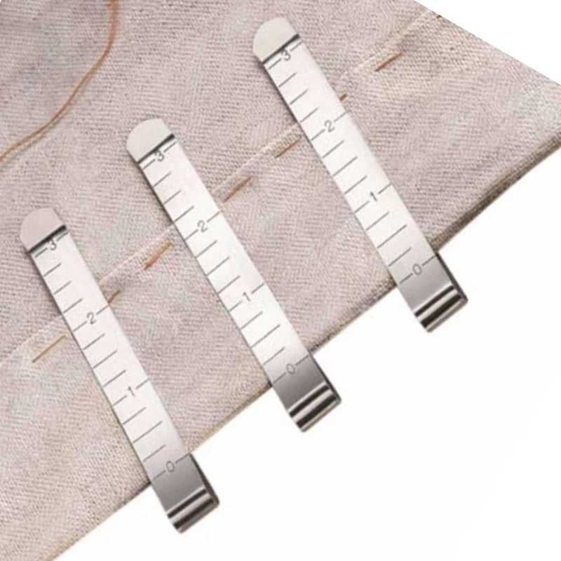 

6pcs With Ruler Hemming Clips Measurement Sewing Crimping Clips Clamps Silver Machine work Stainless Steel Quilting Clips Part