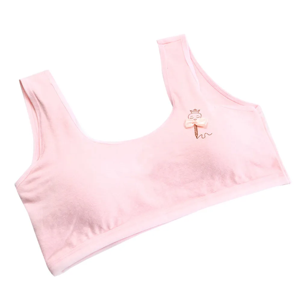 Girls Cotton Vest Teenage Bra Kids Candy Color Sports Breath Tank Tops Underwear - Color: Pink