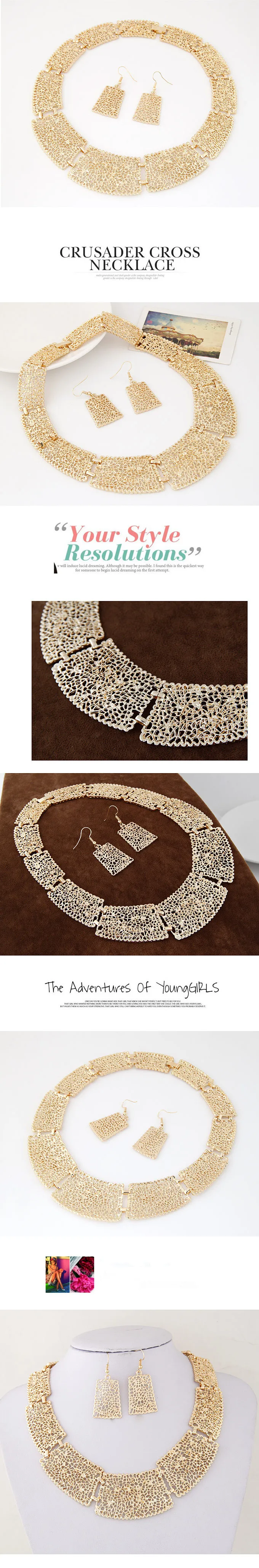 Kymyad Африканский индийский комплект ювелирных изделий цветок полые Ювелирные наборы массивное Ожерелье Комплект сережек для женщин ювелирные изделия аксессуары