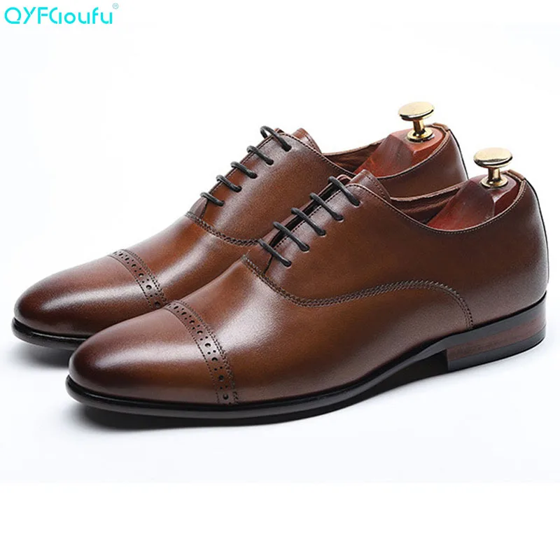 

Genuine Cow Leather Toe Cap Wedding Men Shoes Designer Dress Shoes Black Brown Lace-up Fashion Italian Brand Shoes
