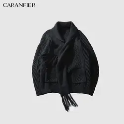 CARANFIER Для мужчин пуловер свитер теплый осень-зима шарф крючок узор Лонгслив шерстяной кардиган Для мужчин Отдых водолазка