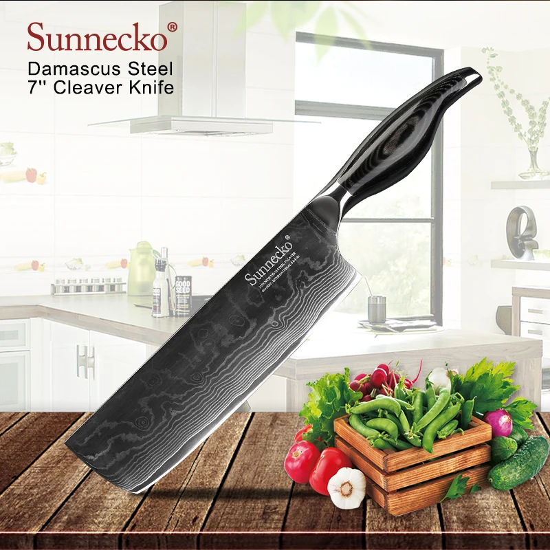 

SUNNECKO 7" inch Cleaver Knife Japanese VG10 Damascus Steel kitchen knives Pakka Wood Handle Sharp Meat Vegetable Cutter Knives