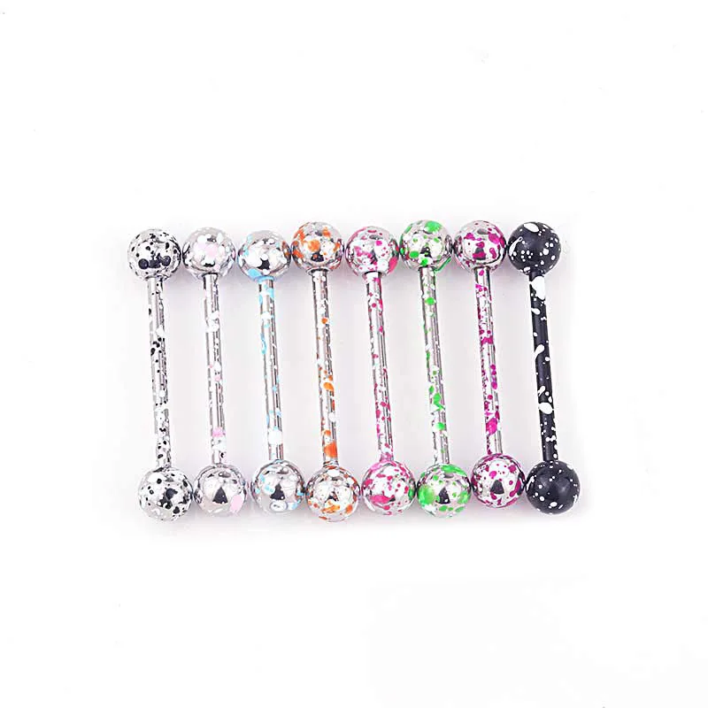 

1Pcs Dark Color Snowflake Stainless Steel Acrylic Ball Tongue Bars Ring Ear Nail Clasp Ear Bone Barbell Body Piercing Jewelry