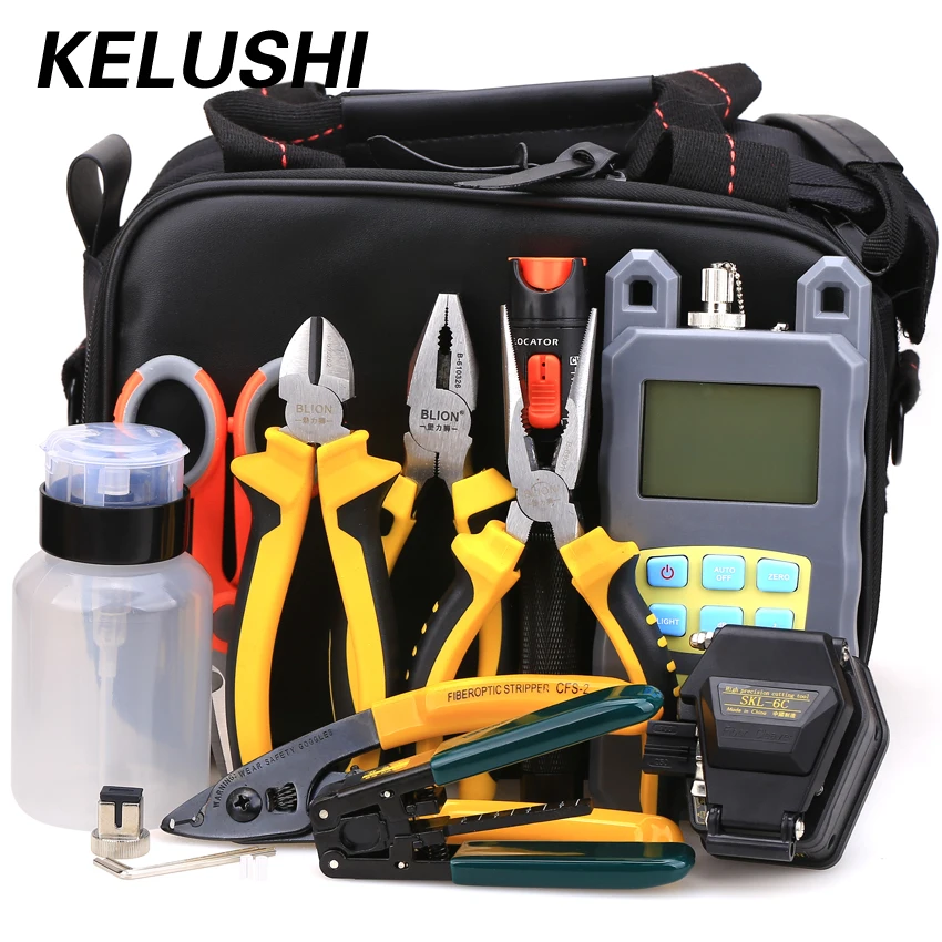 

KELUSHI 24 in 1 FTTH Fiber Optic Tool Kit with FC-6S Fiber Cleaver and Optical Power Meter 10mW Visual Fault Locator