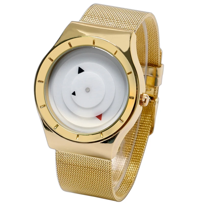 

New Arrival Modern Simple Creative Turntable Quartz Watch With Mesh Stainlesss Steel Strap For Men Women Relojes Montres Gift