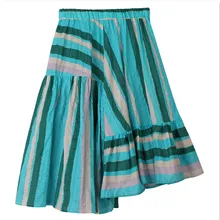 Летняя асимметричная повседневная юбка миди в полоску для девочек-подростков от 6 до 14 лет Детские Модные расклешенные юбки