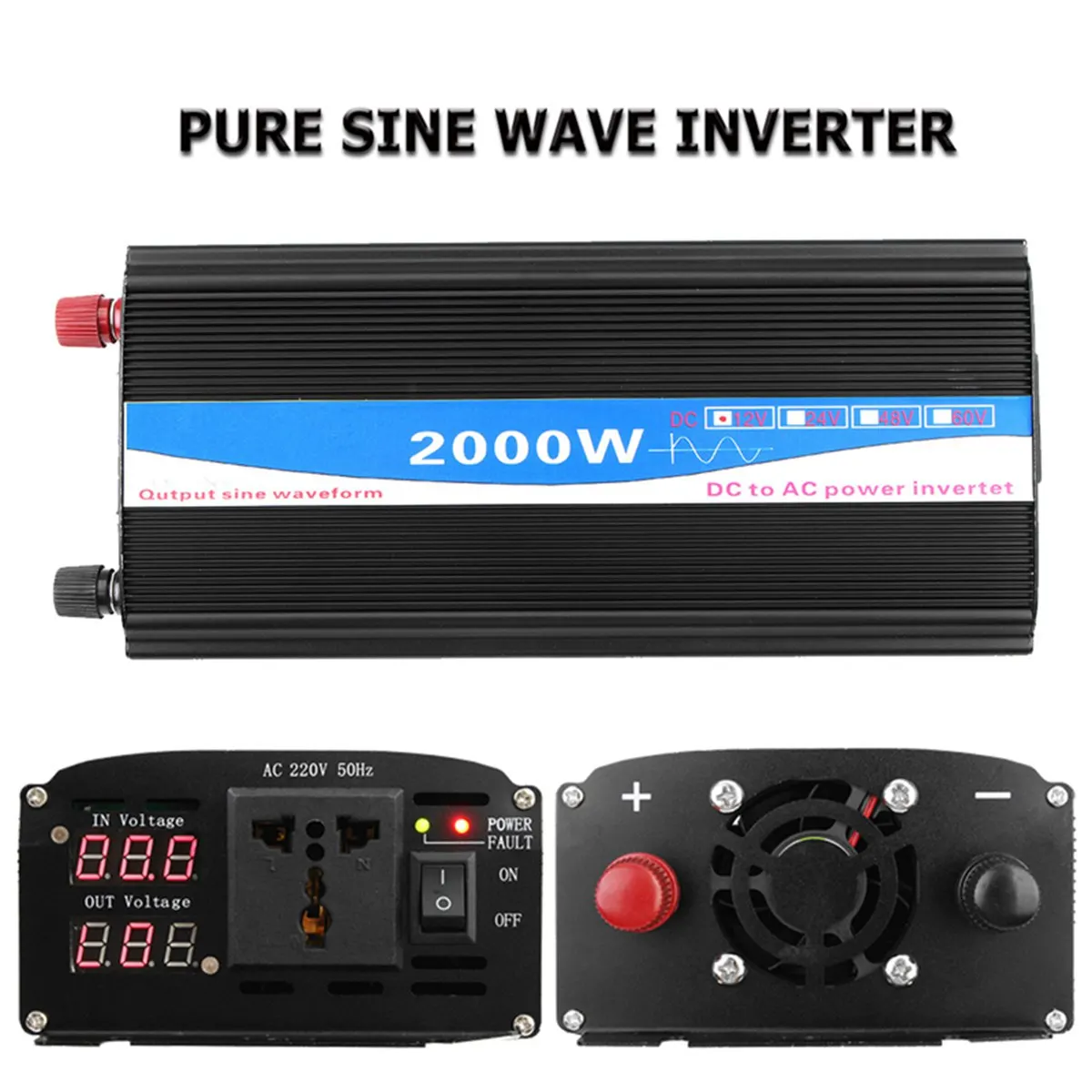 

Newest 12V-220V 2000W Pure Sine Wave Inverter LED Power Inverter DC12V to AC 220V Digital Display