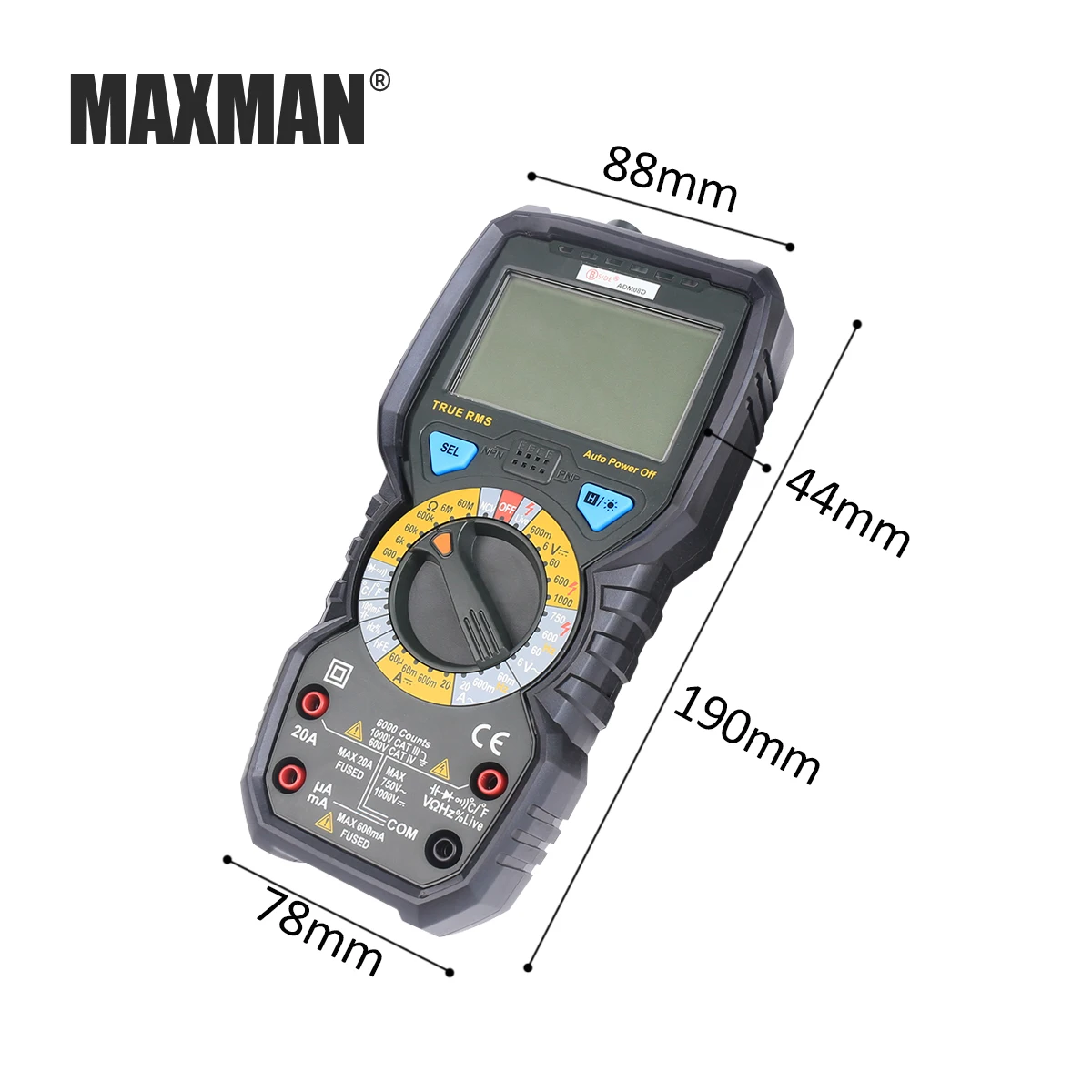 

MAXMAN ADM08D Ture RMS Digital Multimeter AC / DC Voltage Temperature Frequency Resistance Capacitance NCV Tester VS PM18C