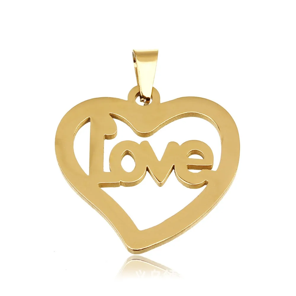 Love Heart Pendants for Jewelry Making DIY Stainless Steel Gold Color