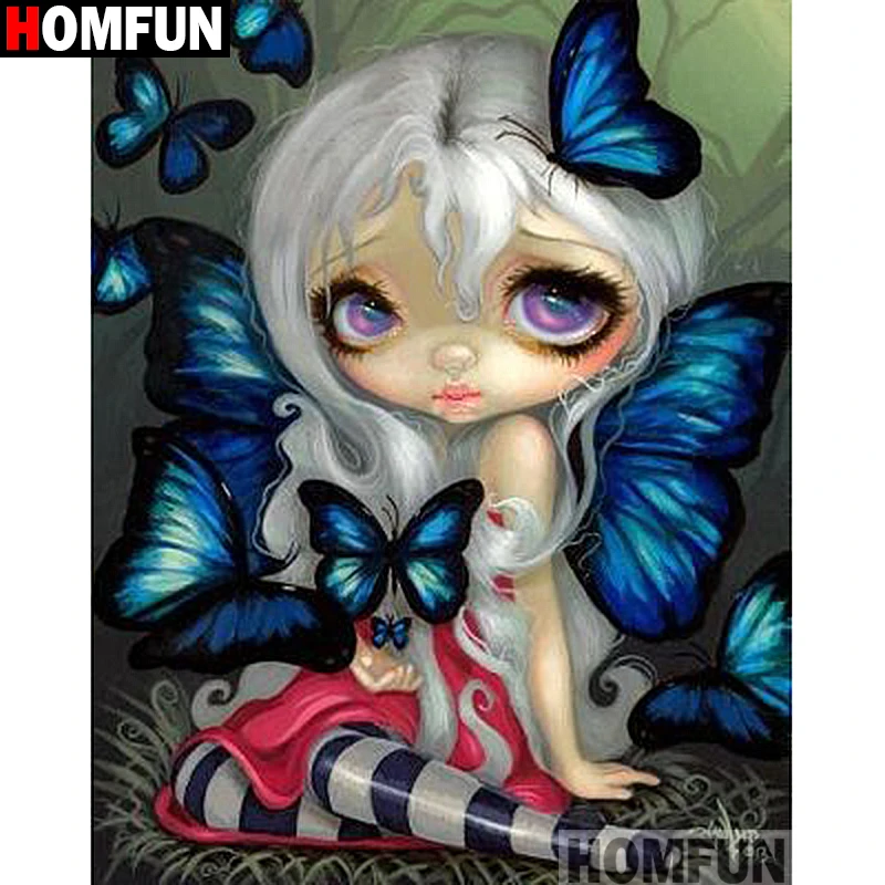 HOMFUN полный квадратный/круглый дрель 5D DIY Алмазная картина "бабочка девочка" вышивка крестиком 3D домашний Декор подарок A14667
