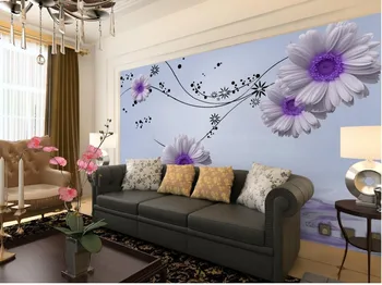 

Modern purple daisy reflection romantic fantasy Living room TV backdrop bedroom 3d photo wallpaper