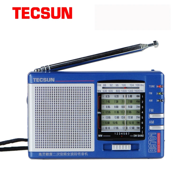 

TECSUN R-9701 Radio FM/MW/SW Radio Multiband Radio Receiver Dual Conversion with External Antenna Y4377A FM Fadio Portable Radio