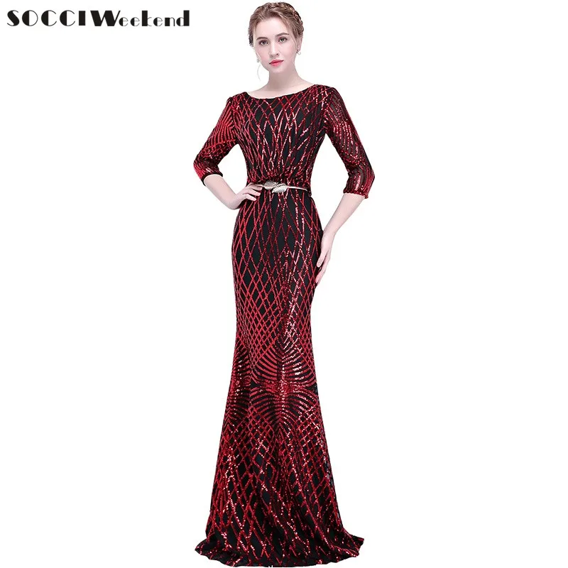 

SOCCI Weekend Sexy Mermaid Sequins Long Evening Dress Backless New Party Gowns Formal Occasion Dresses Vestido De Festa Longo