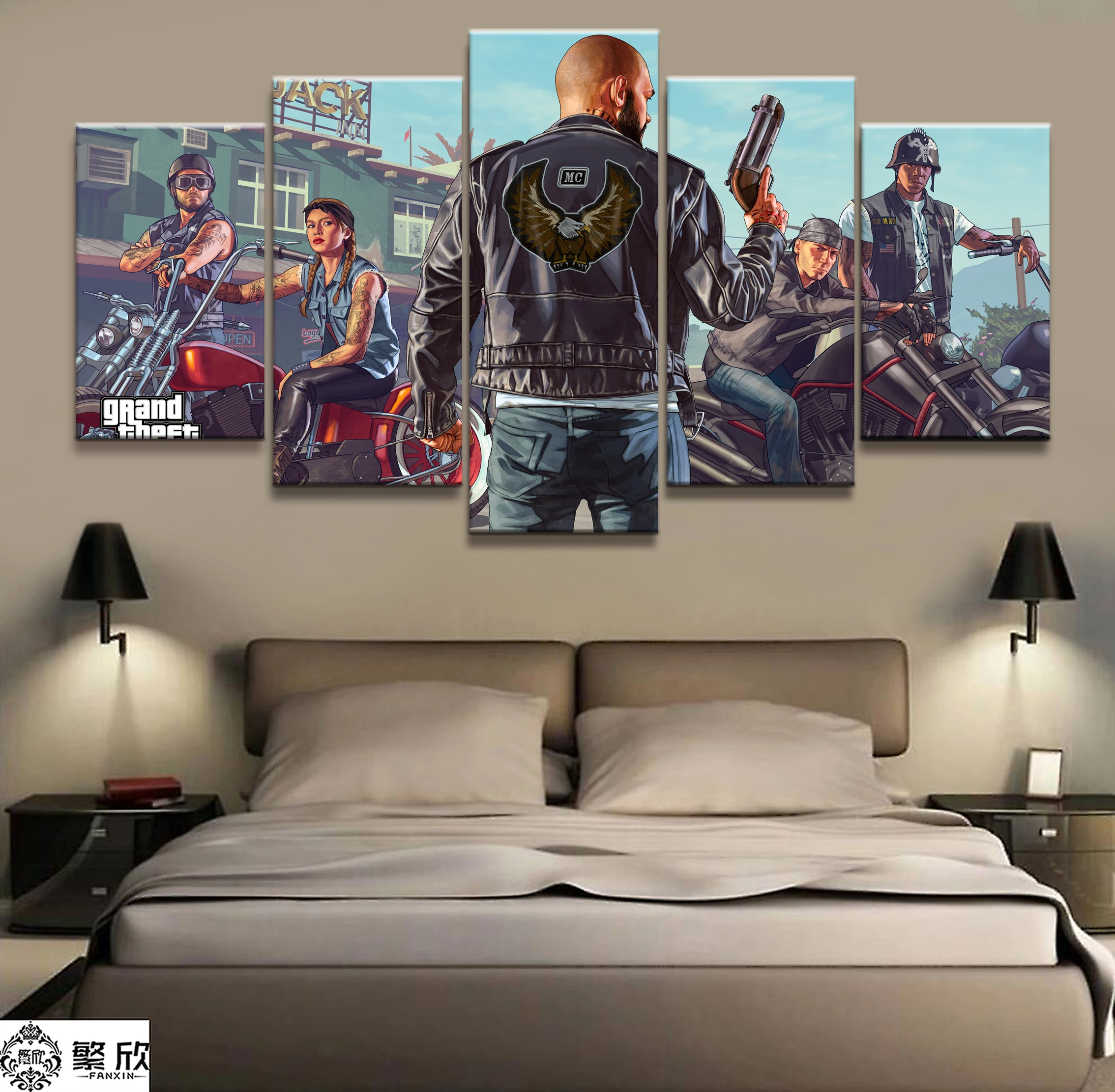 

Wall Art Game Poster 5 Pieces GTA 5 Poster Printed Canvas Painting Pictures Modern Painting On Canvas Decoration