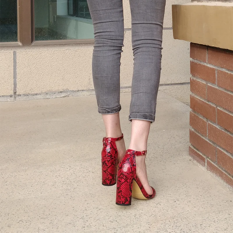 Stylesowner/Элегантные женские босоножки на ремешке с одним словом; женские сандалии-гладиаторы из змеиной кожи на массивном каблуке 8 см 10 см