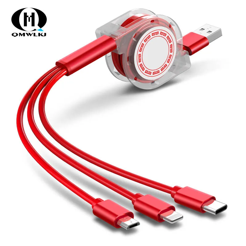 

3 in1 Retractable USB Cable Type-c Charging line 100cm Coiled Data Line For iPhone&Android Fast Charging