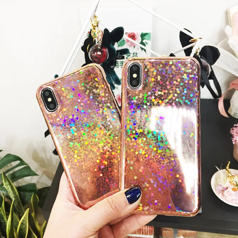 Boucho Blu-ray Glossy Phone Case For iphone X 6 6S 7 8 Plus Colorful Wave Point Back Cover Cute Cartoon Cases |