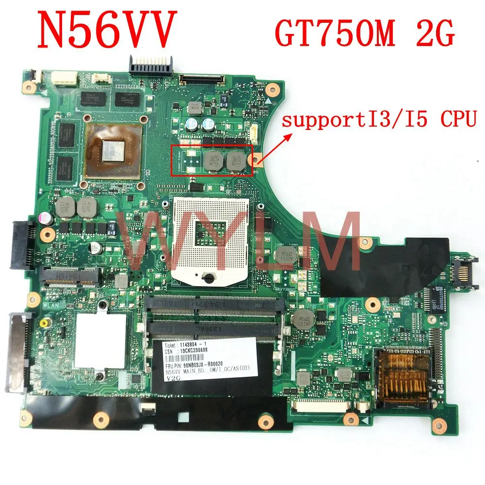 

N56VV GT750M 2G N14P-GT-A2 mainboard REV2.0 For ASUS N56V N56VV N56VM Laptop motherboard MAIN BOARD Tested Working free shipping