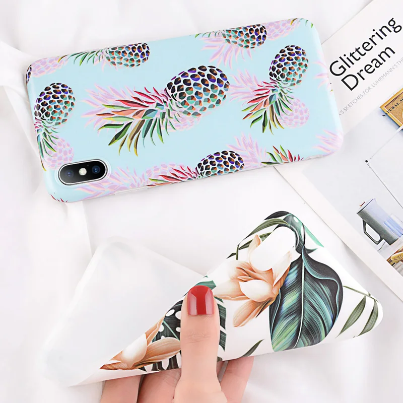 

Cartoon Pineapple Case For iPhone XS Max XR X 8 Plus Flower Leaf Pattern Phone Case For iPhone 7 6 6s Plus Soft TPU Cover