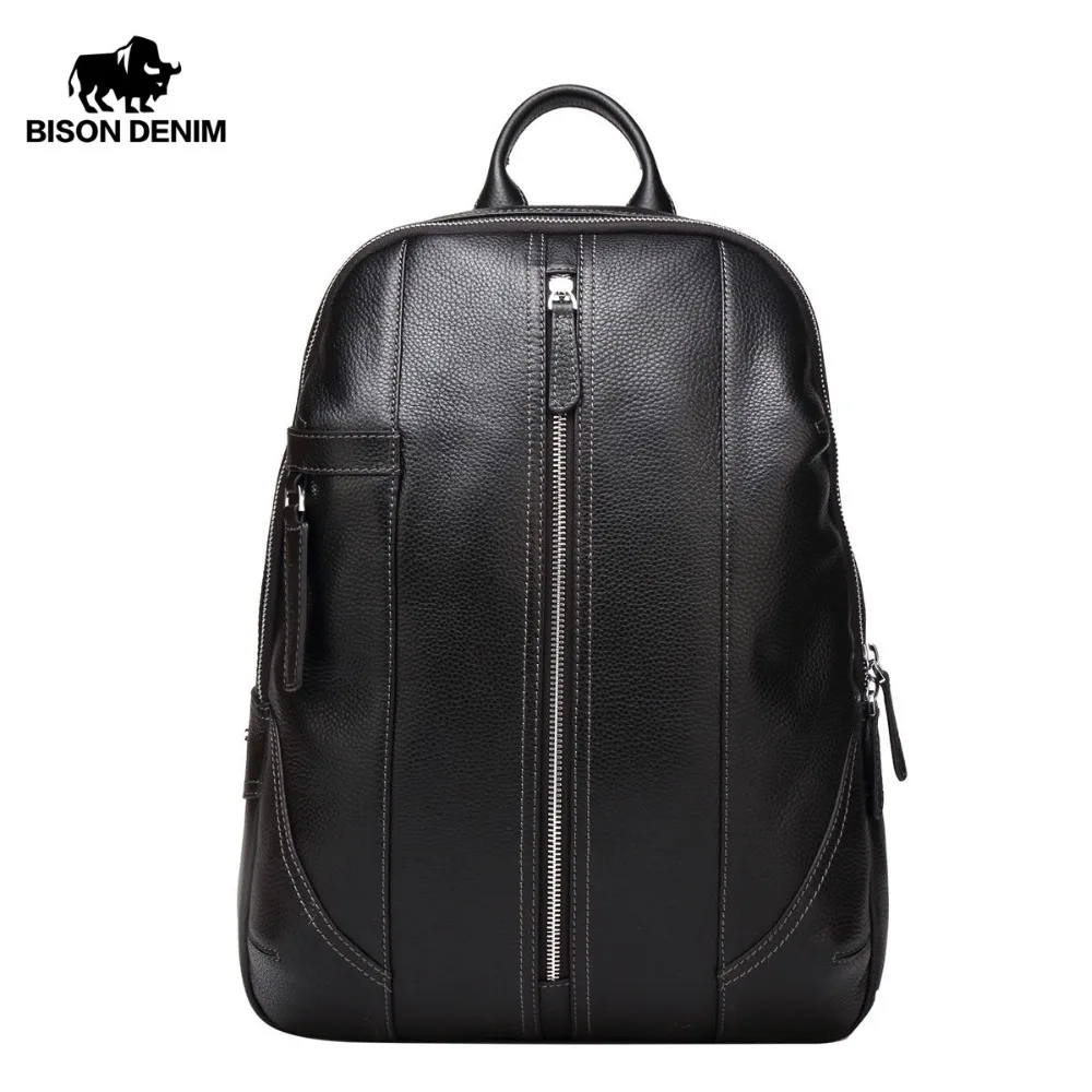 Buy BISON DENIM Genuine Leather Men Backpacks Male