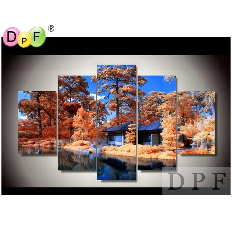 

3D Autumn hut Diy diamond embroidery painting square rhinestone Cross Stitch triptych home decor Kits diamond mosaic kit