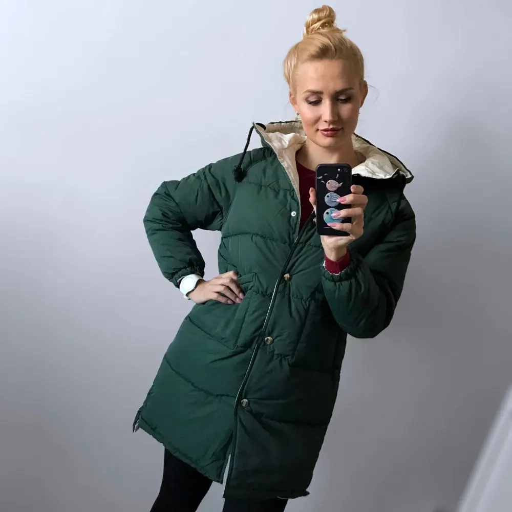 

[Lakysilk]Two Side Winter Cotton Parka Women Thick Loose Warm Jacket Ladies Fashion Button Zipper Solid Pocket Coat Female Cloth
