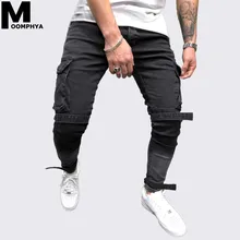 Moomphya, мужские джинсовые лямки с боковыми карманами, обтягивающие джинсы в стиле хип-хоп, Мужская Уличная одежда, черные байкерские джинсы, homme, модные джинсы, homme