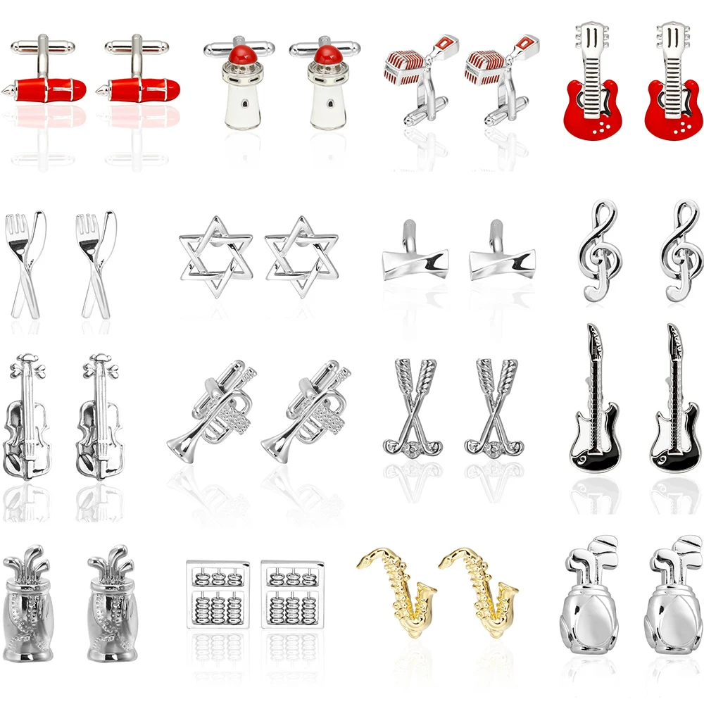 Трендовые серебряные ноты скрипичный ключ красные барабаны набор запонки для Мужские украшения для футболки модные музыкальные Близнецы Запонки-пуговицы подарки