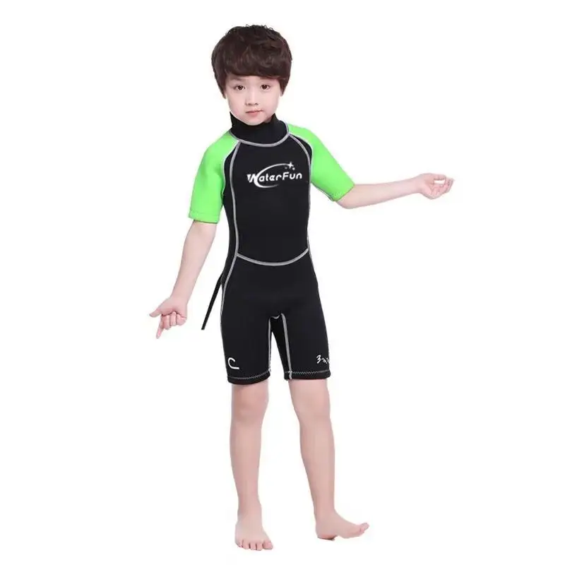 3 мм неопреновые гидрокостюмы детские цельные купальные костюмы с короткими рукавами для дайвинга для мальчиков и девочек - Цвет: A2