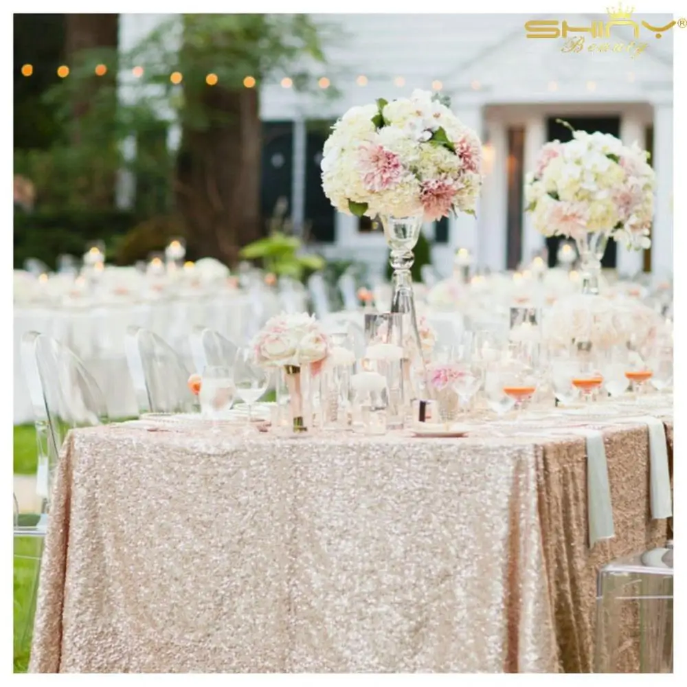 ShinyBeauty 48x72in Шампанское/золото/серебро вышивка сетки блесток скатерть блесток стол наложения для Свадебные/вечерние украшения - Цвет: Champagne Color