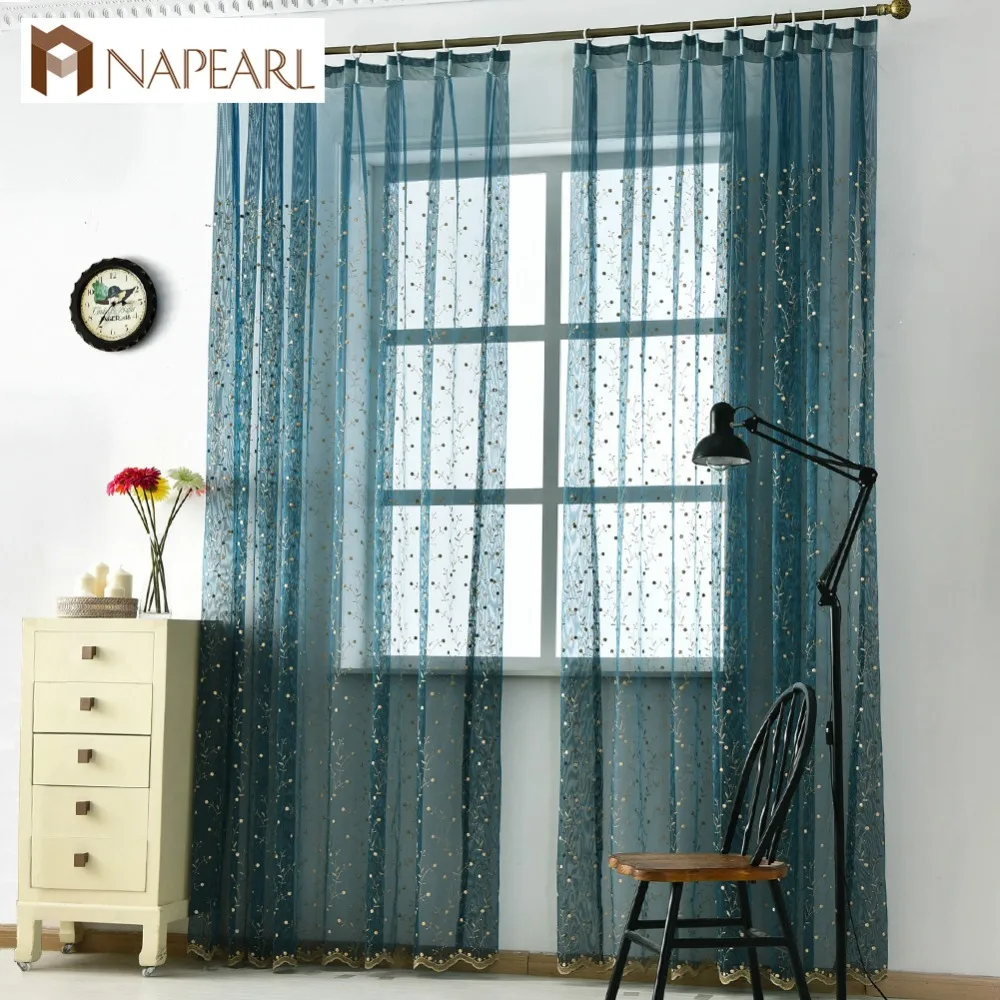 NAPEARL Embroidered organza sheer curtain tulle fabrics Floral