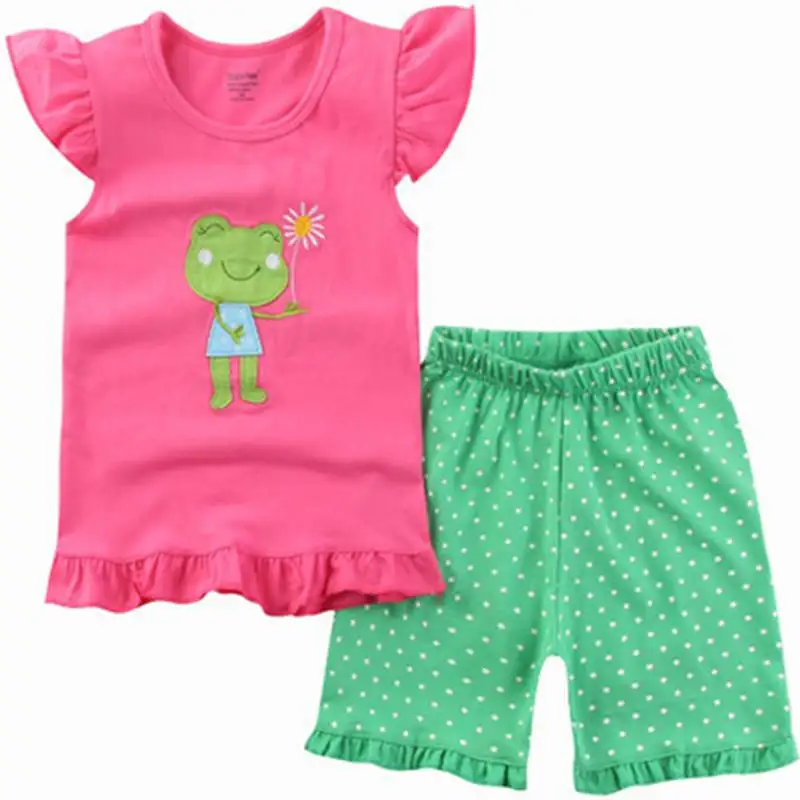 

Summer Girls Pajamas Suit Frog Children Clothing Sets Baby Girl Clothing pijamas Kid pyjama Infant home clothes tee shirts