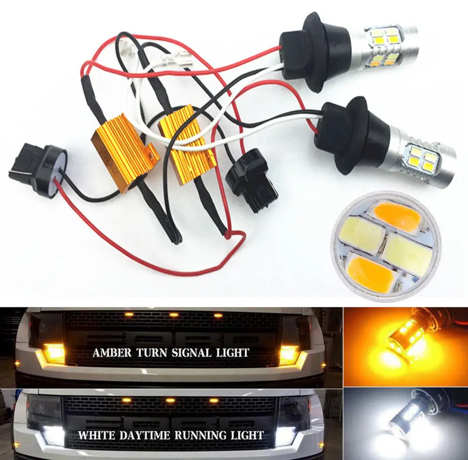 

2X 7440 20SMD T20 5730 LED Lights Car Dual Color Switchback Reverse Turn Signal Error Free Canbus