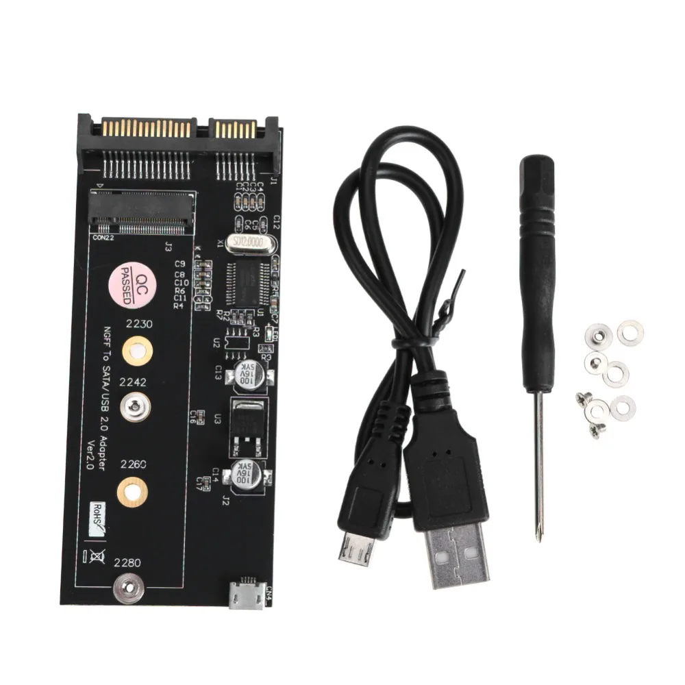 

B+M Key Socket SSD NGFF M.2 to 2.5" SATA Converter Adapter Card with LED Light Indicator with Screws USB Cable Cord