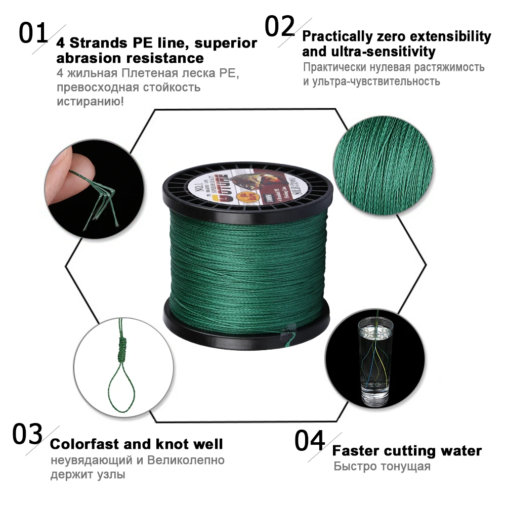 Goture 1000M PE Braided Fishing Line Super Strong Japan Multifilament Cord  Rope 4 Stands 12-80LB For Carp Fishing