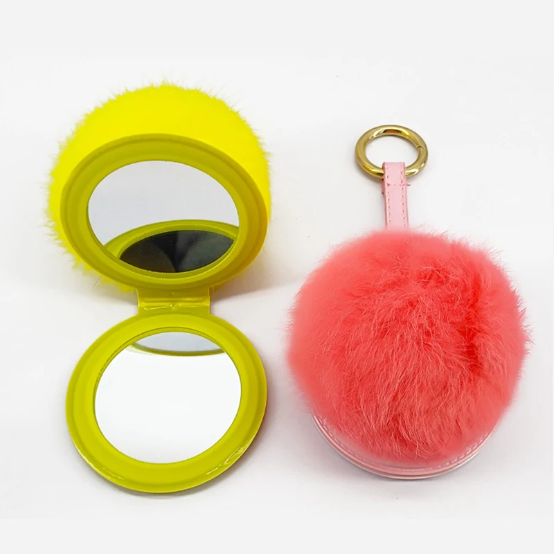 

12 Color Cute Puff Ball Bag There Mirror KeyChains KeyChains Kids Women Rings Android KeyChains Car Bag Santa Claus Key Chain