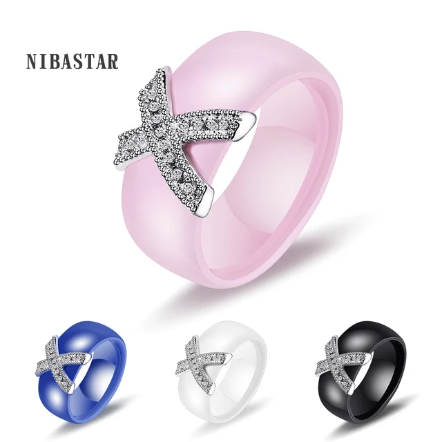 8mm White Black Ceramic Rings Plus Big Cubic Zirconia For Women Stainless Steel 8mm White Black Ceramic Rings Plus Big Cubic Zirconia For Women Stainless Steel