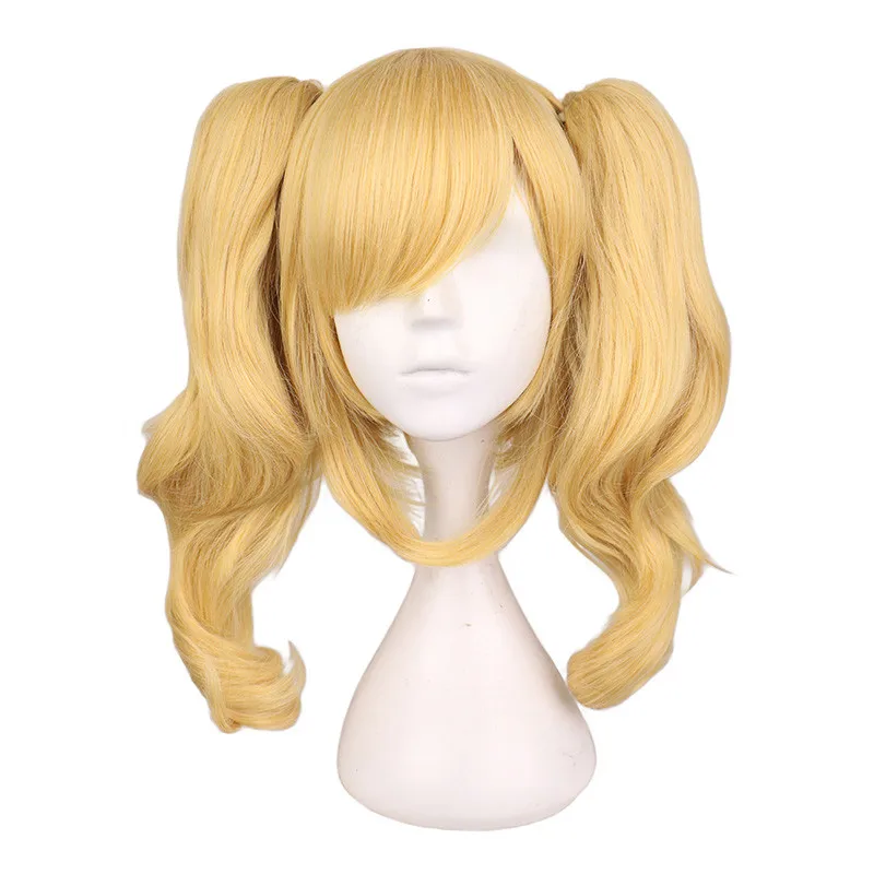 QQXCAIW Long Wavy Cosplay Mixed Blonde Wig With 2 Ponytails Synthetic Hair Wigs