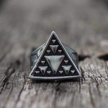 

Mens Silver Color Minimalism Geometric Triangle Symbol 316L Stainless Steel Statement Rings Punk Fashion Biker Jewelry