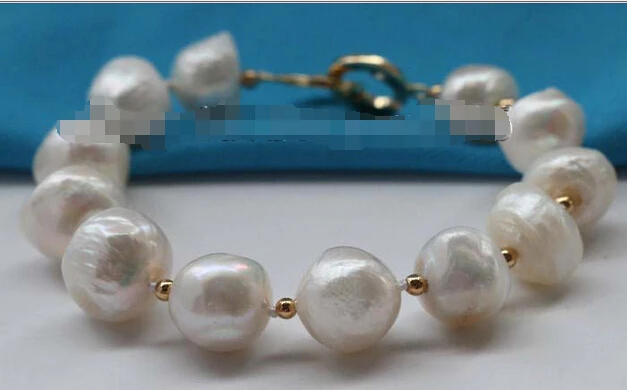 

8" Genuine Natural 12-16mm White Baroque Pearl Bracelet 14k #f2135!Noble style Natural Fine jewe Fast (D) SHIPPING