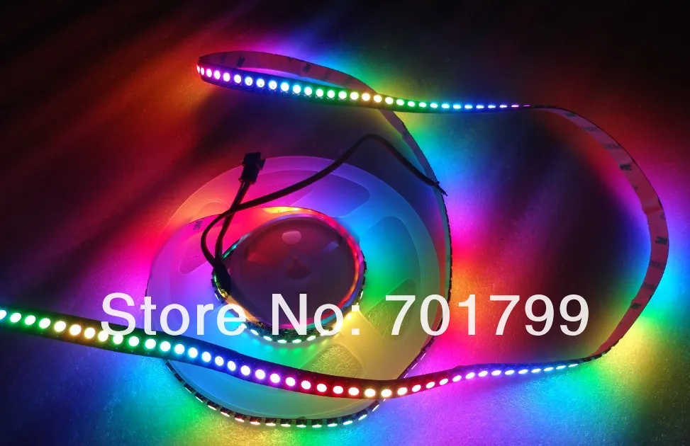 144 светодиодов/м WS2812B(5050 rgb led с WS2811 IC встроенный) Светодиодные полосы пикселей, DC5V, 2 м длиной, не водонепроницаемый; Черная печатная плата