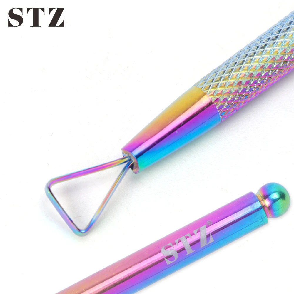 

STZ Rainbow Triangle Stick Rod for Remover Gel Polish Cutter Manicure Stainless Steel Cuticle Pusher Nail Art Polish Tool #GT01