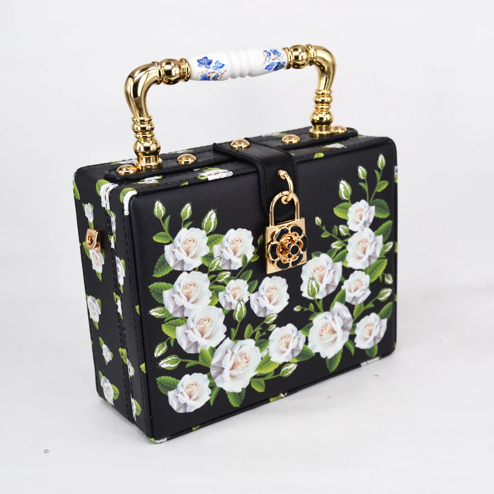 Модная черная женская сумка с цветочным принтом, сумочка с замком и клапаном, Оригинальная дизайнерская сумка с цветочным принтом, женские сумки на плечо Z820