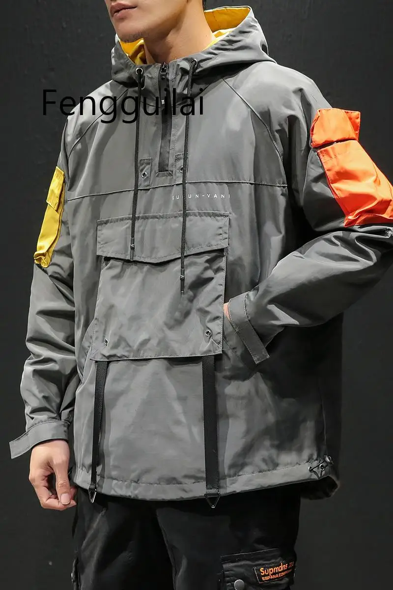 Мужская куртка с капюшоном в стиле хип хоп черная уличная бомбер M 5XL осень