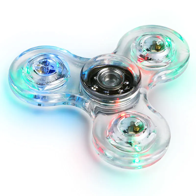 DOOLNNG Tri-Spinner прозрачный светодиодный светящийся Спиннер прозрачный Кристальный красочный Спиннер антистресс Fingertip игрушки - Цвет: Прозрачный