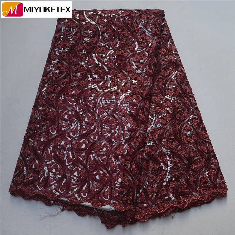 

Latest African Tulle Laces Fabrics Embroidered French Lace Fabric With Sequins 2019 French Net Laces In Wine For Party PSA578-1