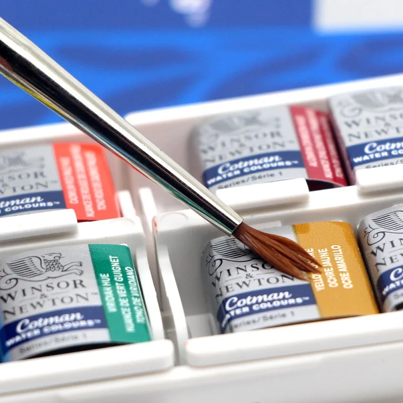 WINSOR& NEWTON cotman, 8 цветов, мини упаковка, одноцветная краска для акварели, пигмент для художника с кисточкой, ручка