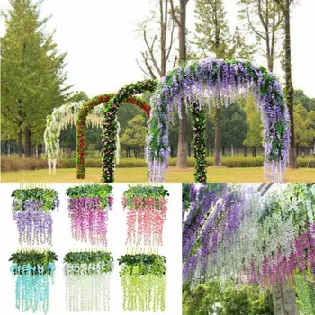 

Hot 12pcs/lot Wedding Decor Artificial Silk Wisteria Flower Vines hanging Rattan Bride flowers Garland For Home Garden Hotel