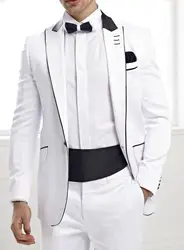 Высокое качество одна кнопка белый Жених Смокинги друзей жениха Мужские свадебные костюмы Пром Жених (куртка + брюки для девочек пояс